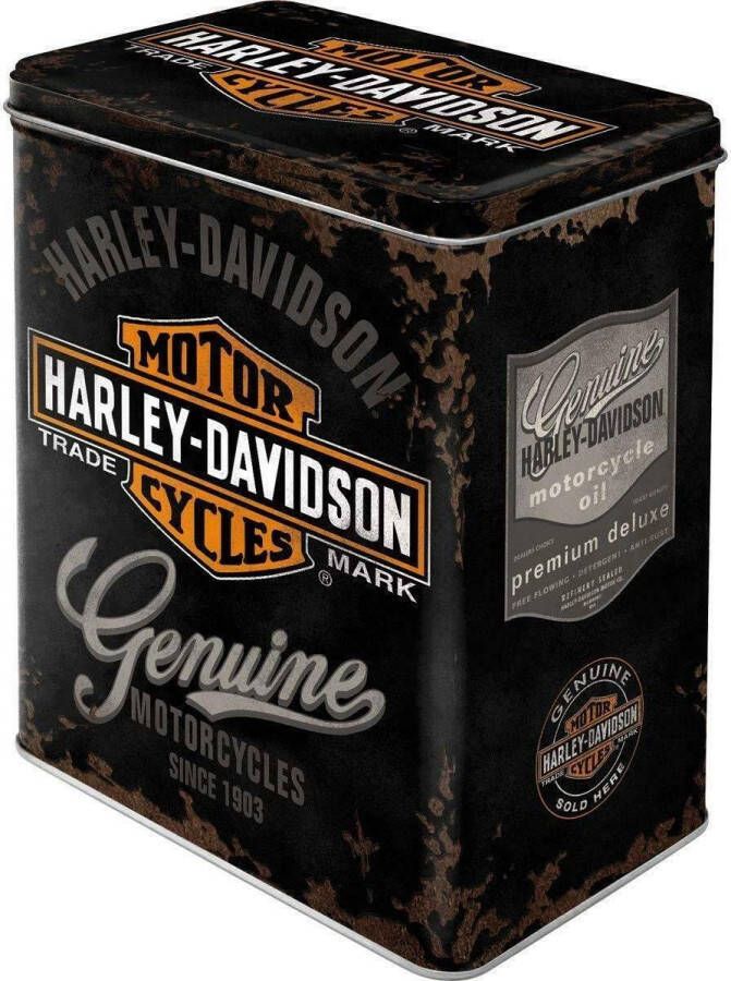 Harley Davidson logo opberg bewaarblik metaal 14 x 10 x 20 cm koektrommel snoeptrommel