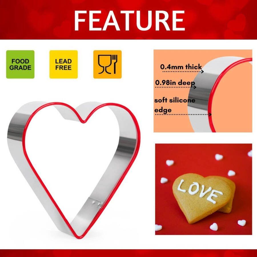 Hart Cookie Cutters Set 3 STKS Valentijnsdag Cookie Cutter Roestvrij Staal Hart Biscuit Cutter met Rood Milieu PVC -10 8 cm 8 7 cm 5 7 cm