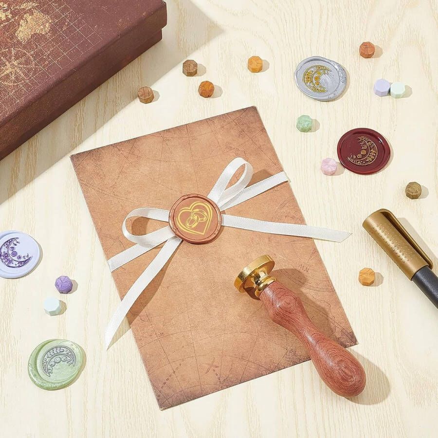 Hart Wax Seal Stempel 25mm Ring Afdichting Wax Postzegels Retro Palissander Handvat Verwijderbare Messing Hoofd voor Bruiloft Uitnodigingen Enveloppen Halloween Kerst Thanksgiving Gift