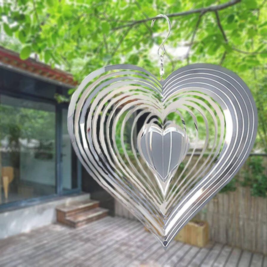 Hart windgong 3D roestvrij staal hangend windgong voor buiten hangend windgong voor tuin voor outdoor binnen woonkamer raam gang tuin decoratie zilver 26 5 x 20 cm