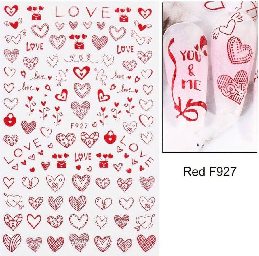 Hartjes nagelstickers Valentijn nagels Hartjes Nailart Hippe nagels Rood 3 velletjes
