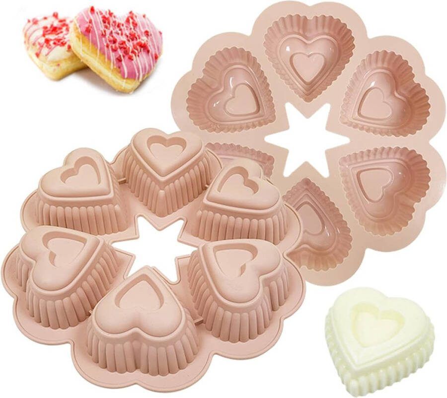 Hartvormige muffinvorm 6-holte 3D liefdeshart siliconen bakvormen anti-aanbaklaag siliconen vorm in hartvorm muffinvorm voor zeep chocolade gelei cupcake roze