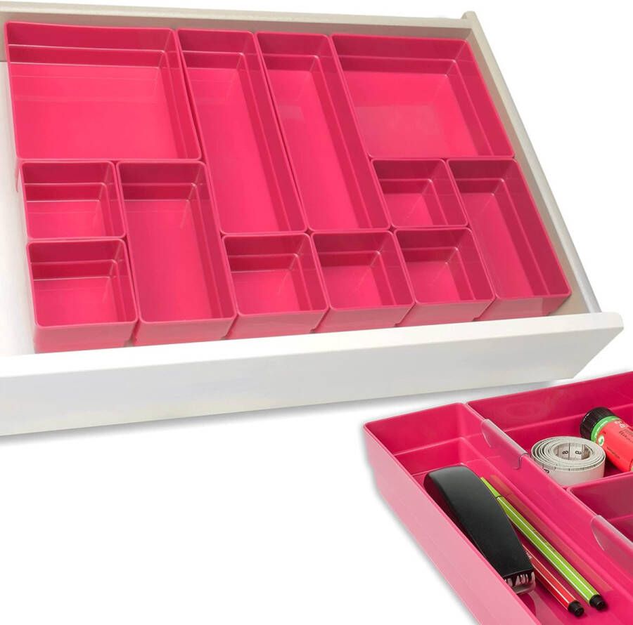 Hausfelder Ordenliebe Lade-organizer opbergsysteem voor het opbergen van keuken kantoor make-uptafel cosmetica (roze)