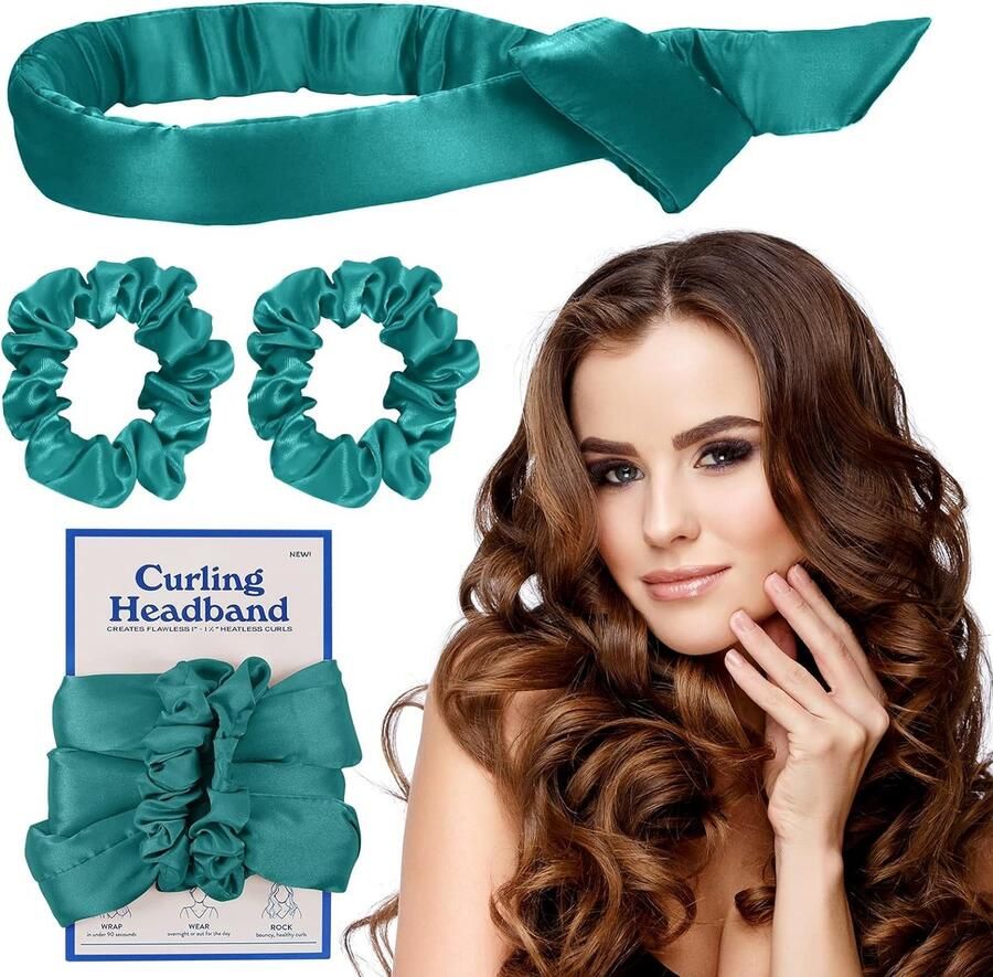 Heatless Curling Rod Headband Hitteloze Krulstaaf Hoofdband Haarrollers for Overnight Zacht Zijden Lint Slaap Haar Rollers Golf Haarkrulspelden Luie Krultang Set No Heat Hair Curlers Styling Tools voor Lang Halflang Haar (Blauw)