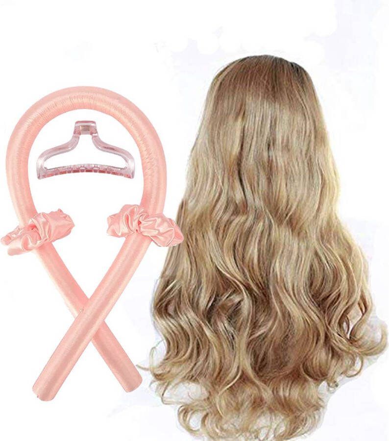 Heatless Curling Rod Hoofdband-Roze-Haarkrultang voor Lang Haar-Zacht Zijden Lint Slaap Haar Rollers Golf-Krullen Luie Krultang Set DIY Haar Styling Tools