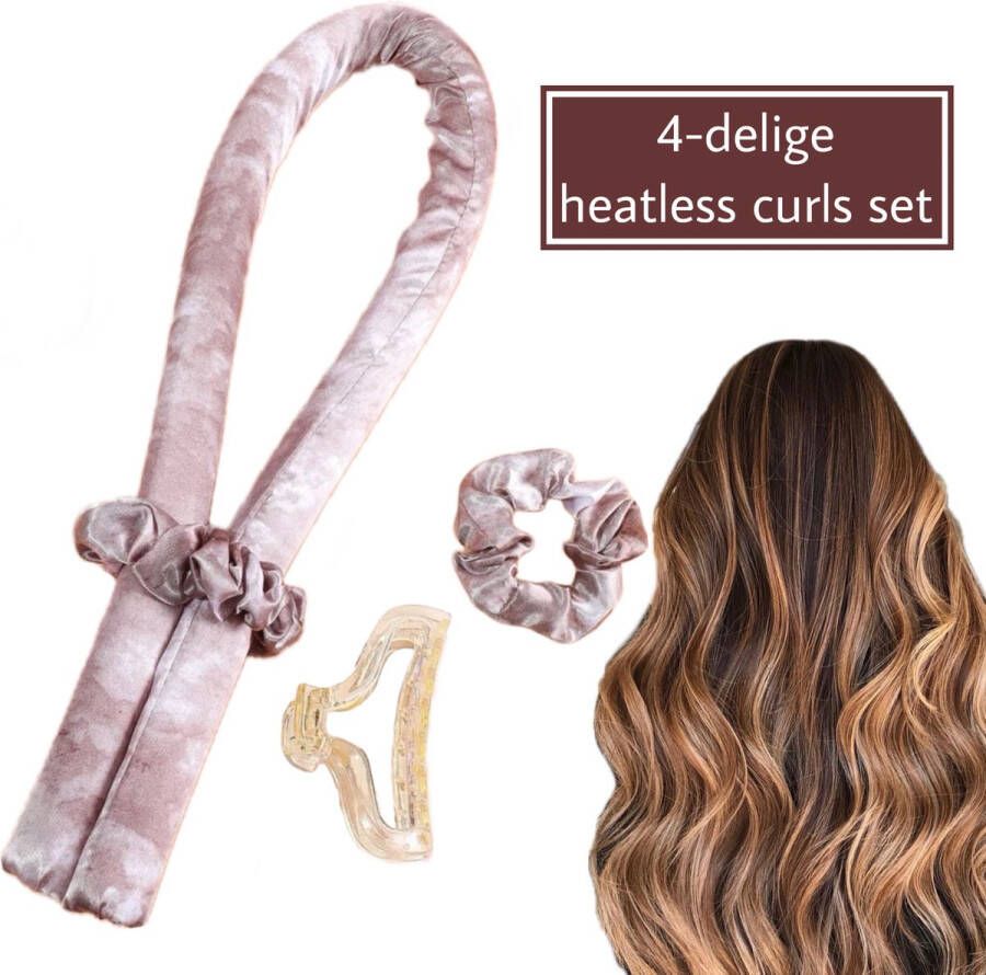 Heatless curls haarrollers heatless curling ribbon incl. 2 scrunchies en haarklip hitte vrije haarkrullen satijnen 4-delige krulset