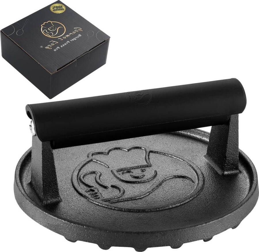 Heavy Duty Hamburgerpers met hittebestendig handvat Gietijzeren Grillpers Ronde Hamburgersmasher voor Bakplaat Vleespers BBQ Grill Accessoires