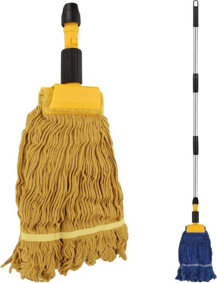 Heavy Duty Industriële Mop 163 Cm Lange Handvat Kaak Klem Looped-End String Natte Mop Hoofden Thuis Hout Marmer Keramische Tegel Vloer Reiniging Geel Blauw