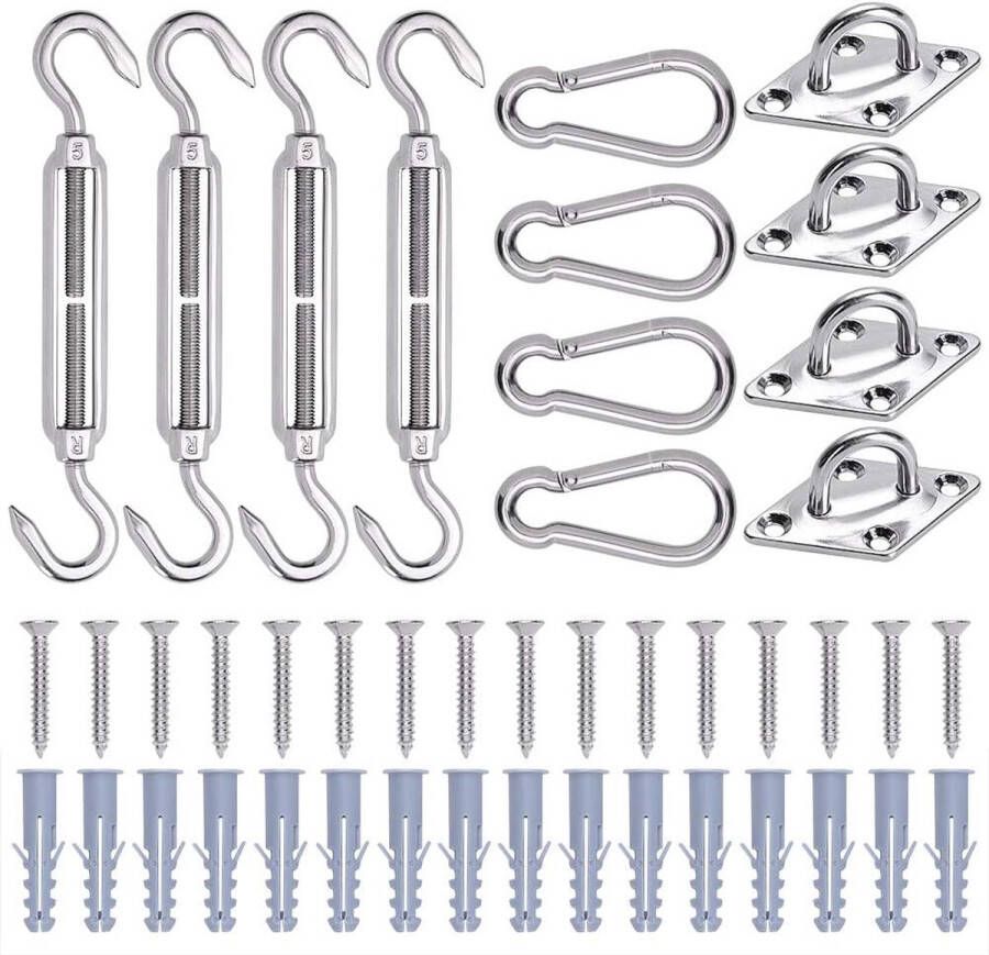Heavy Duty luifelbevestigingsset voor tuindriehoek en vierkant rechthoekig 304 roestvrij staal zonnescherm montageaccessoireset (44 stuks)