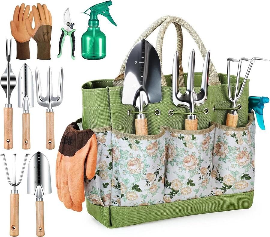 Heavy Duty roestbestendig tuingereedschap tuincadeaus voor dames en heren snoeischaar en handvat opbergtas 9-delig