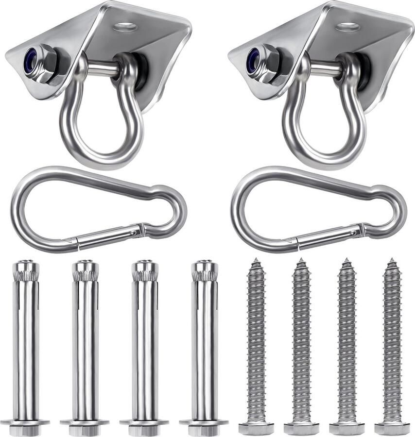 Heavy Duty Swing Attachment (Pak van 2) RVS Heavy Duty Plafondhaak met Schroeven 450 kg Draagvermogen Bevestiging voor Hangstoelen Beton Houten Balken Schommel & Zandzak