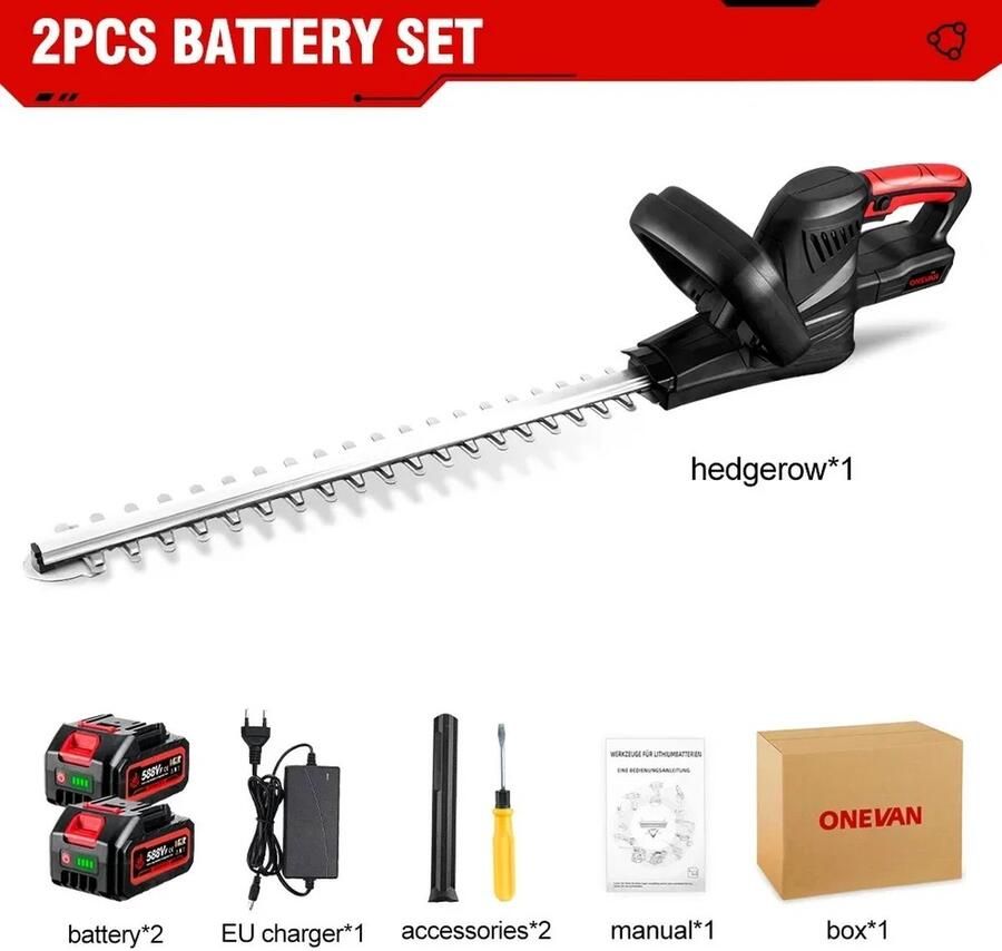Heggenschaar Elektrische Heggenschaar Geleverd met 2 Accu´s Grasmaaier 510MM Zwaardlengte 2000Watt
