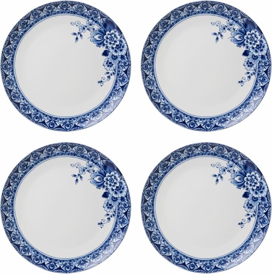 Heinen Delfts Blauw Dinerbord Paauw Blauw Set van 4