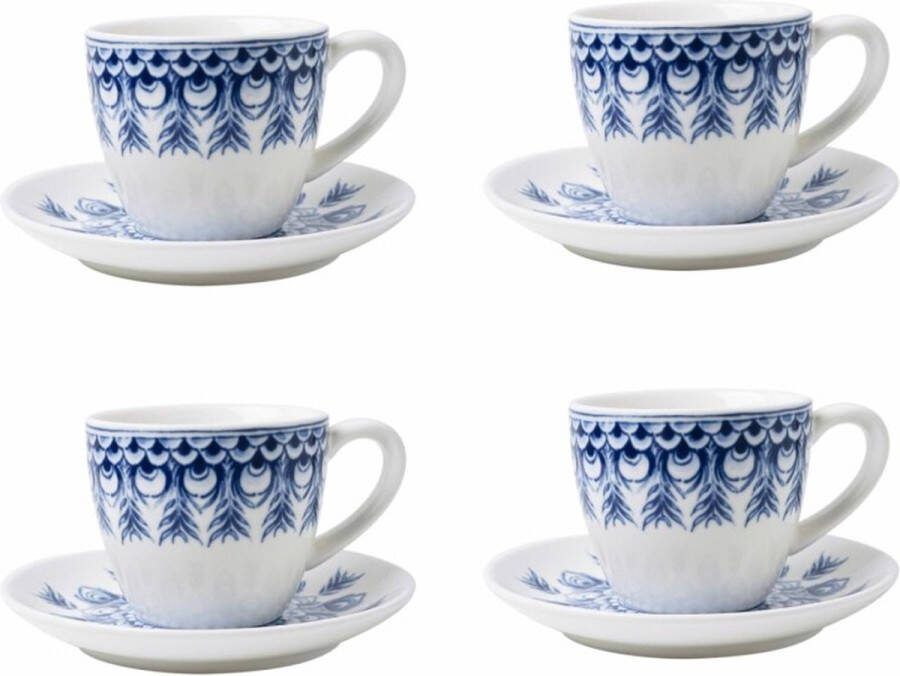 Heinen Delfts Blauw Espresso kop en schotel Paauw Blauw 4 stuks
