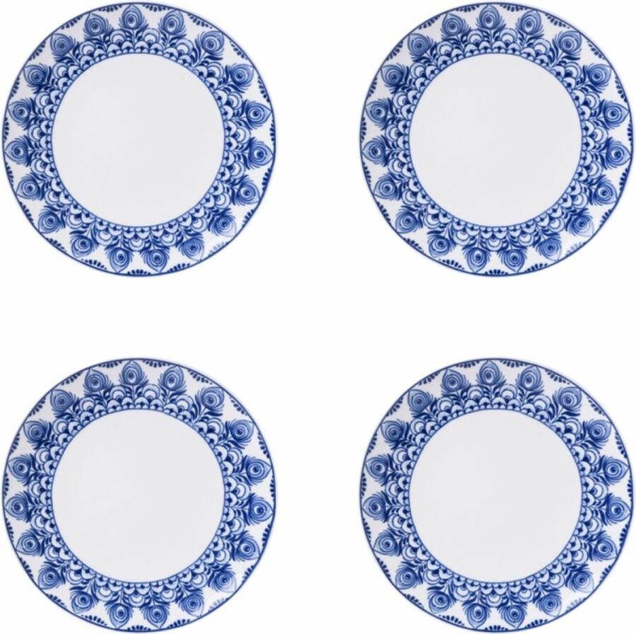 Heinen Delfts Blauw Gebaksbordje Paauw Blauw 4 stuks