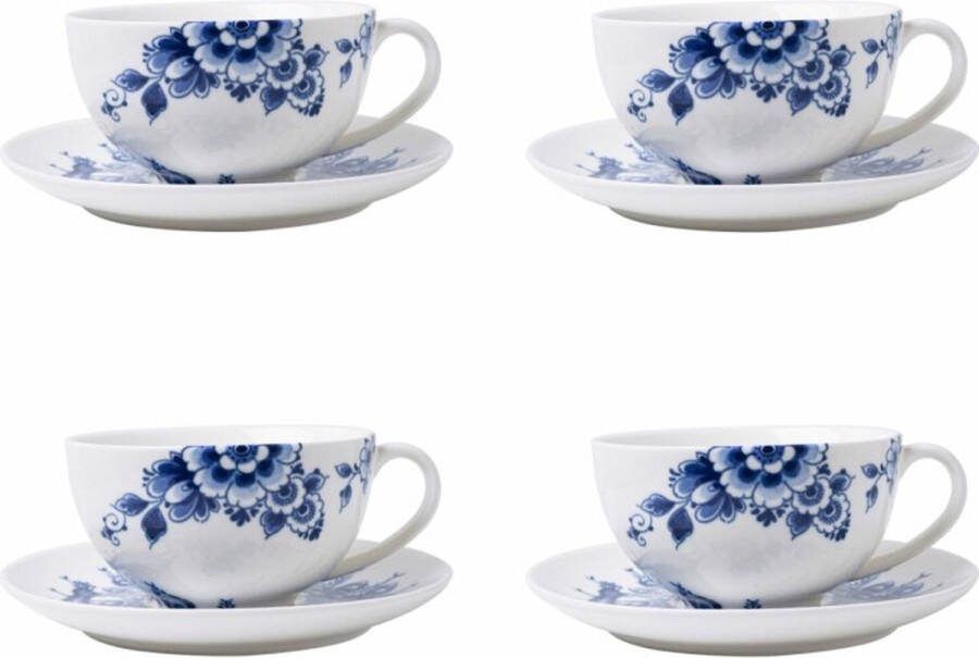 Heinen Delfts Blauw Kop en Schotel Paauw 4 stuks