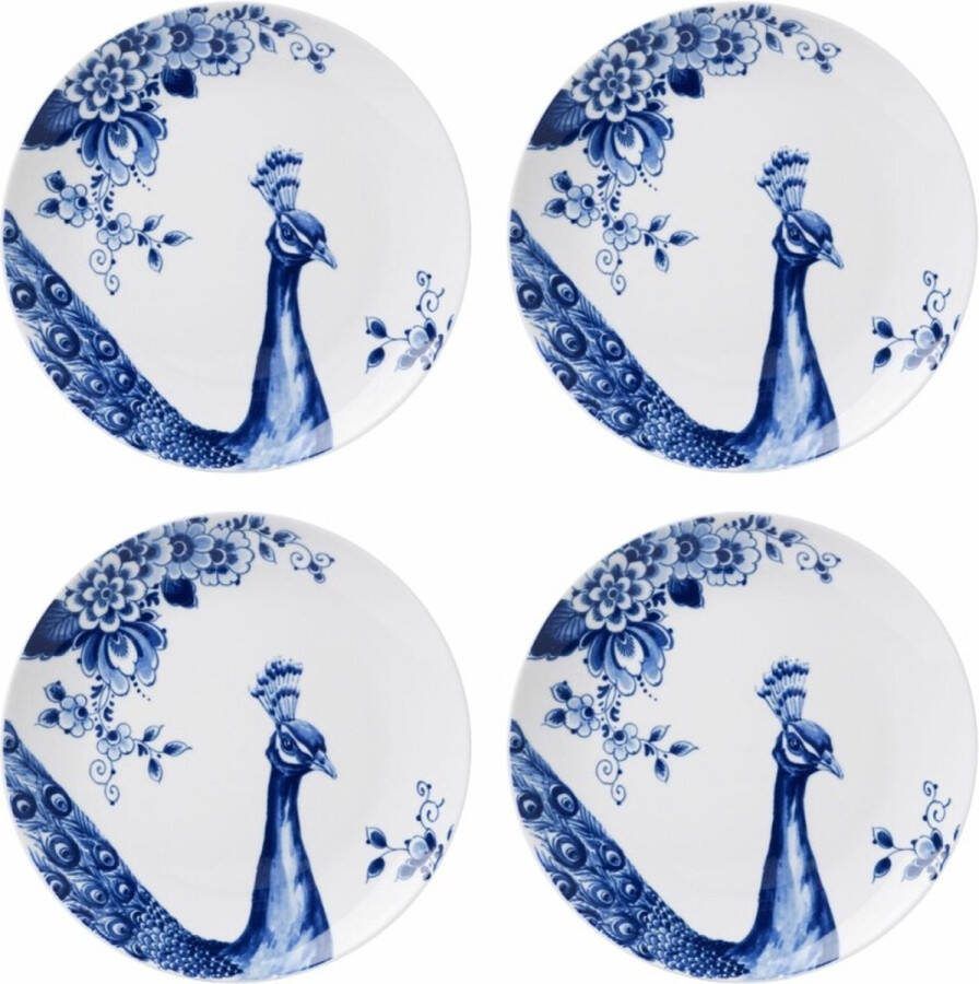 Heinen Delfts Blauw Ontbijtbord Paauw Blauw 4 stuks