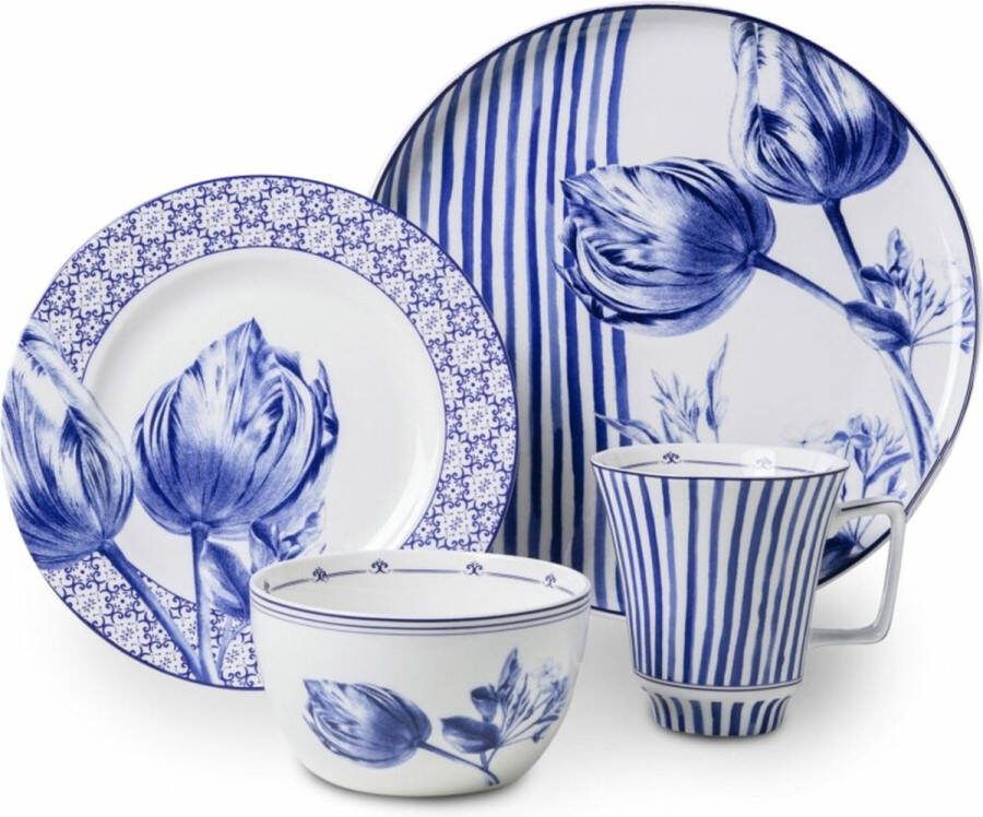 Heinen Delfts Blauw Serviesset Tulp Set van 4 st