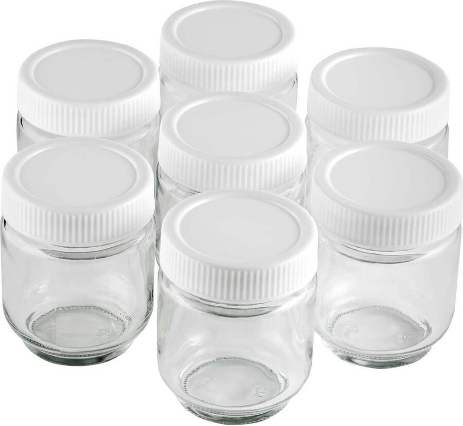 Helder inhoud yoghurtbekers 7 stuks transparant glas met witte deksel voor yoghurt inhoud 190 ml BPA-vrij kunststof