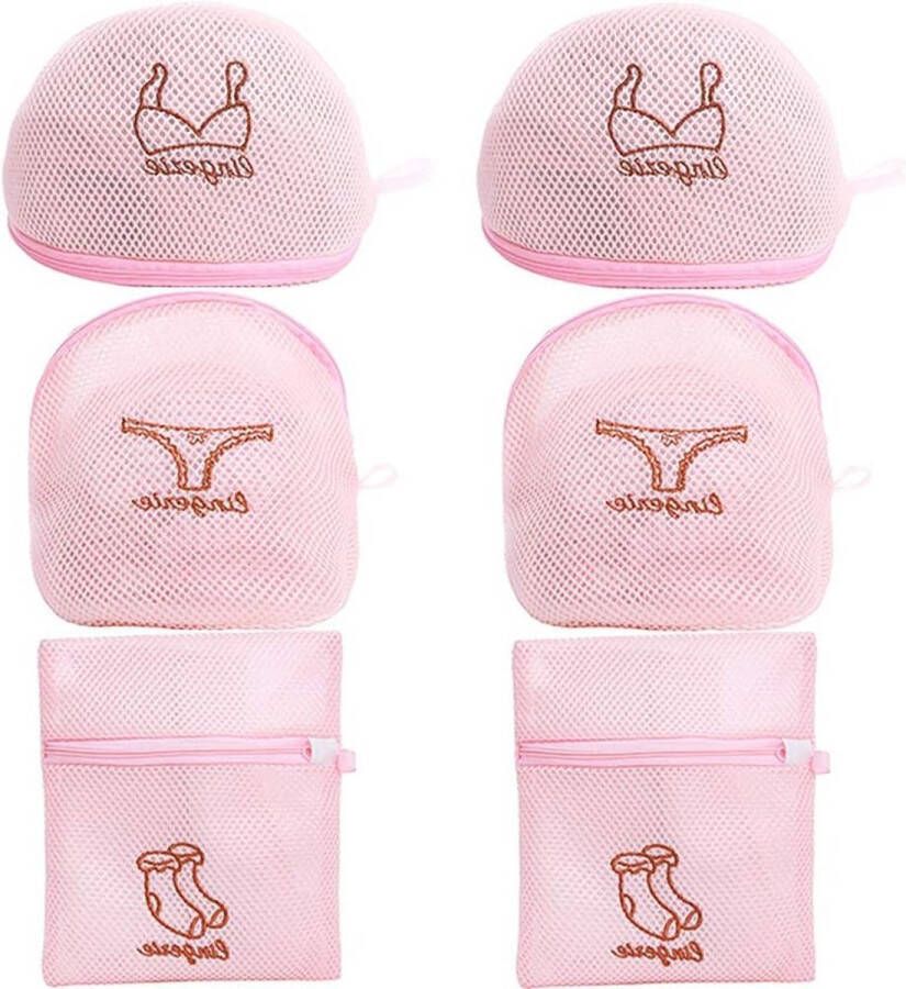 Herbruikbaar BH wasnet Reis waszak set van 6 roze met ritssluiting
