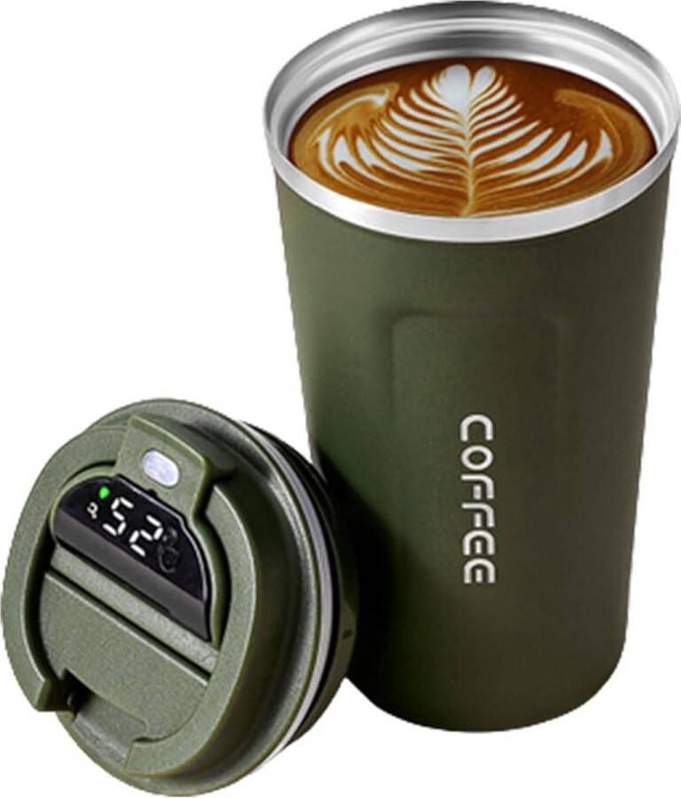 Herbruikbaar koffiebeker to go met temperatuur display -Koffiebeker met temperatuur display Thermosbeker Travel Mug Koffiebeker to go -Thermosfles Groen 550 ML Dubbelwandige Thermosfles Koffiebeker Thermoskan