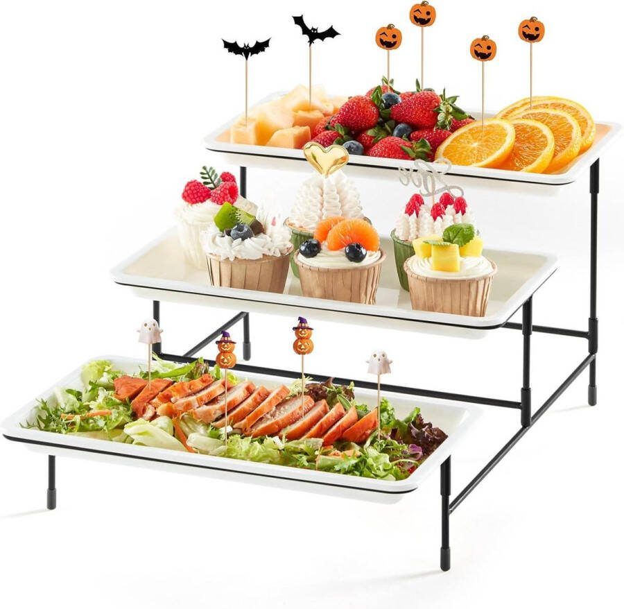 Herbruikbaar Plastic Dienblad Wit 3 Lagen Feestspullen 30x17cm Serveren van Eten Displaystandaard Groente Fruit Koekjes Dessert