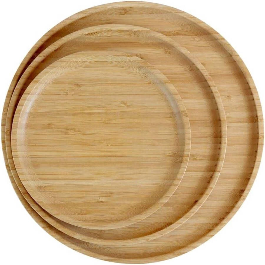 Herbruikbare bamboeborden 100% bamboeborden ronde houten borden bamboeplaten bamboe-decoratie platte borden serviesset houten borden herbruikbare borden set van 4 x 25 cm