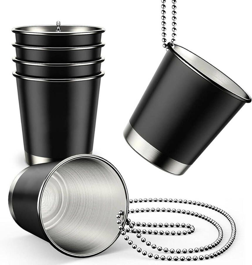 Herbruikbare borrelbekers set van 10 borrelglaasjes met ketting feest en bruiloft decoratie 30 ml roestvrij stalen beker