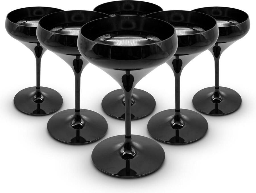 Herbruikbare champagneglazen zwart 40 cl 6-pack polycarbonaat drinkglazen Coupé