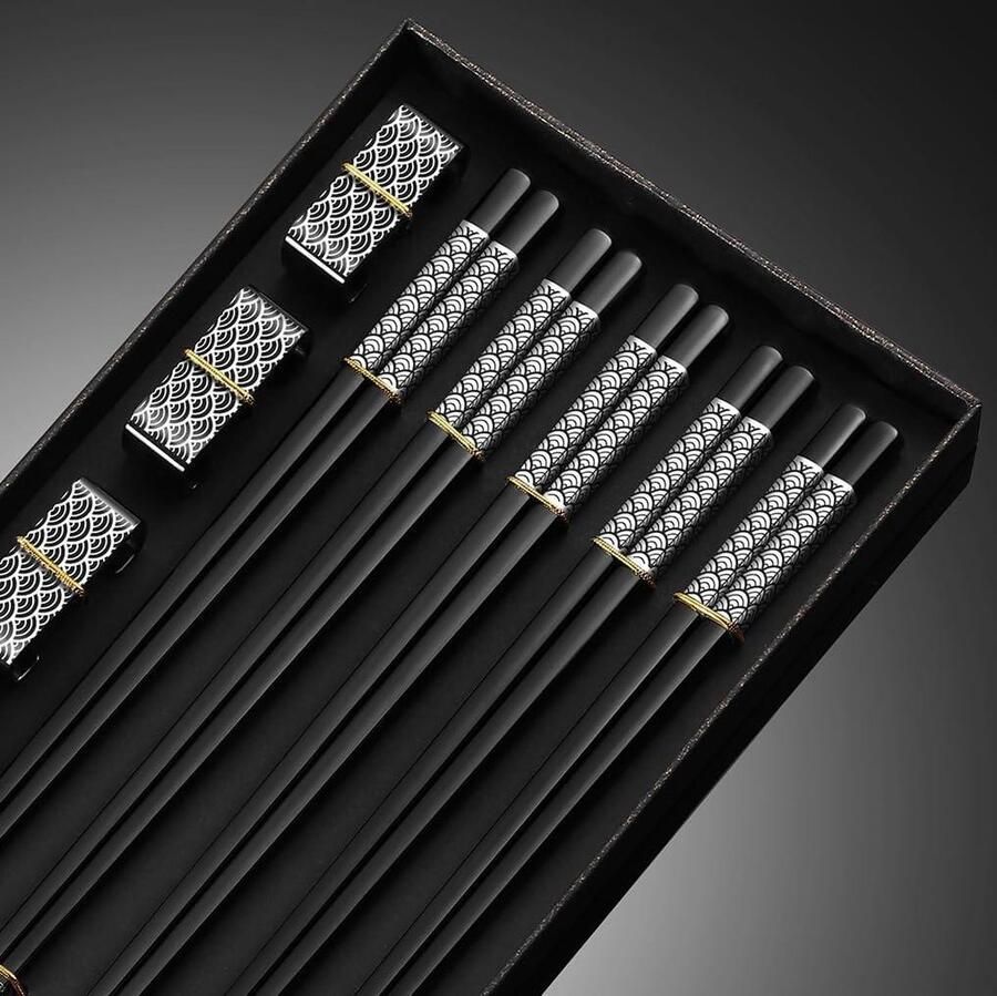 Herbruikbare eetstokjes 5 paar roestvrij staal met standaard Japanse stijl vaatwasmachinebestendig zwart Chopsticks