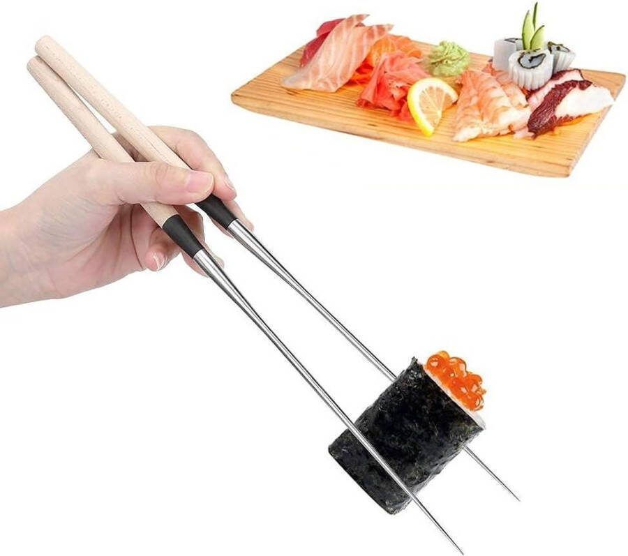 Herbruikbare Eetstokjes van Rvs met Houten Handvat Japanse Sushi Eetstokjes Vaatwasmachinebestendig 1 Paar Levensmiddelen