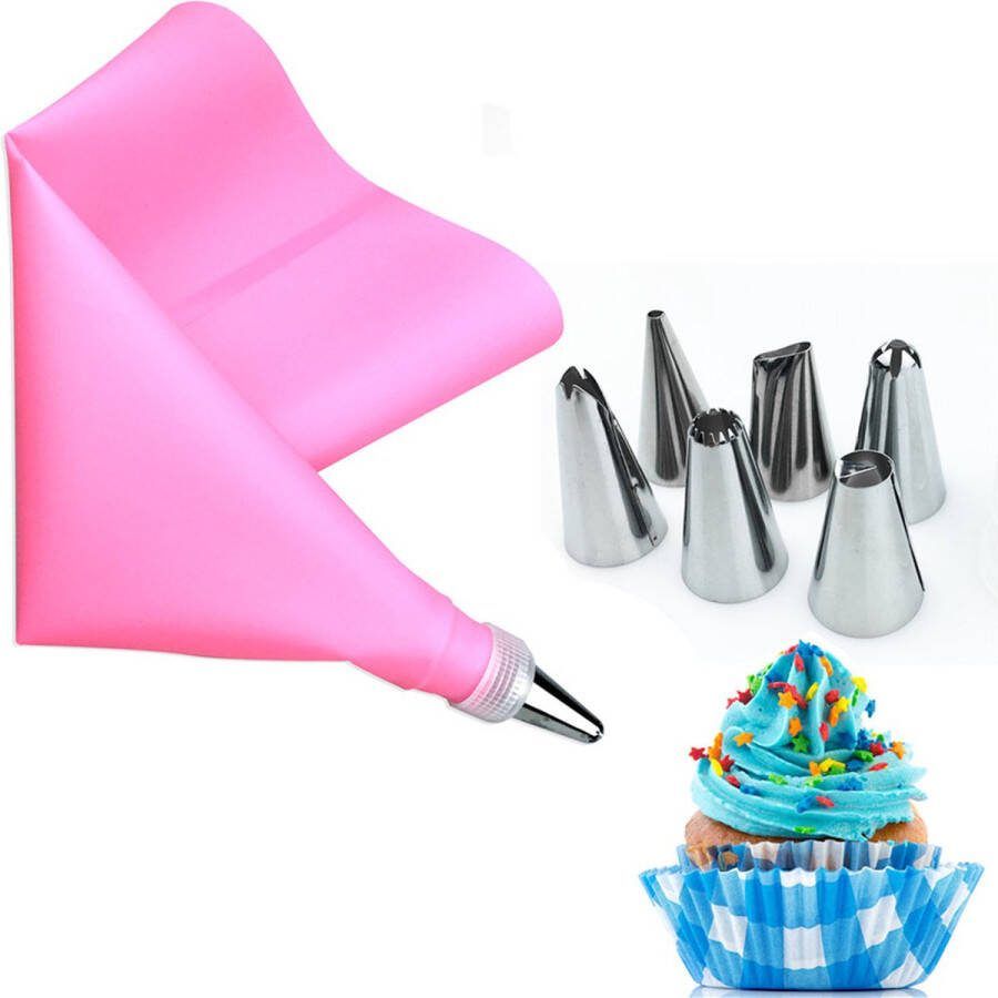 Herbruikbare Garneer Spuitzak Met 12 Opzetstukjes Roze Garneerspuit voor Taart Gebakjes & Cakejes – Set van herbruikbare spuitzak met 12 opzetstukjes – Roze – taartdecoratie gebakjes en cakejes – Inclusief verschillende spuitmondjes