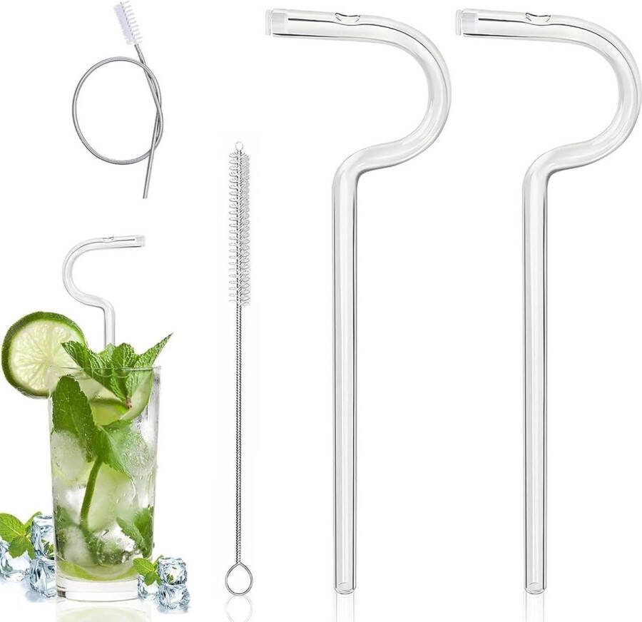 Herbruikbare gebogen glazen rietjes Anti-rimpel & esthetisch 4 stuks met lip rimpel Inclusief 2 borstels Voor familie taverne reünie Glazen rietjes