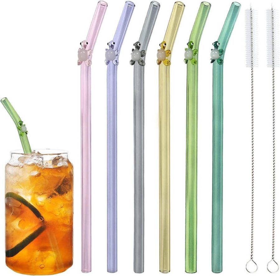 Herbruikbare gebogen glazen rietjes breukvast design met bloemen set van 6 voor smoothies thee sap koffie milkshakes Glazen rietjes