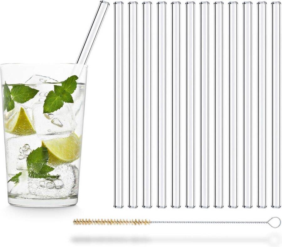 Herbruikbare glazen rietjes 12 stuks recht 20 cm incl. reinigingsborstel Made in Germany vaatwasmachinebestendig voor gin tonic UMI Glazen rietjes