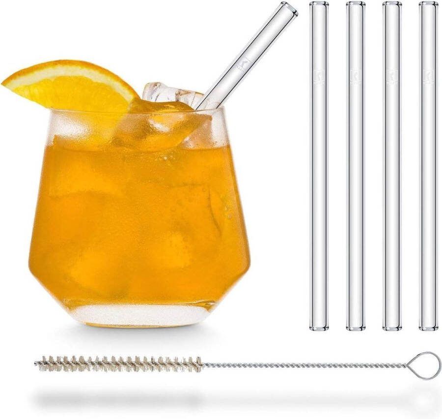 Herbruikbare glazen rietjes 4 stuks recht 15 cm kunststofvrije reinigingsborstel vaatwasmachinebestendig duurzaam cocktailrietjes voor Tumbler milieuvriendelijk Glazen rietjes