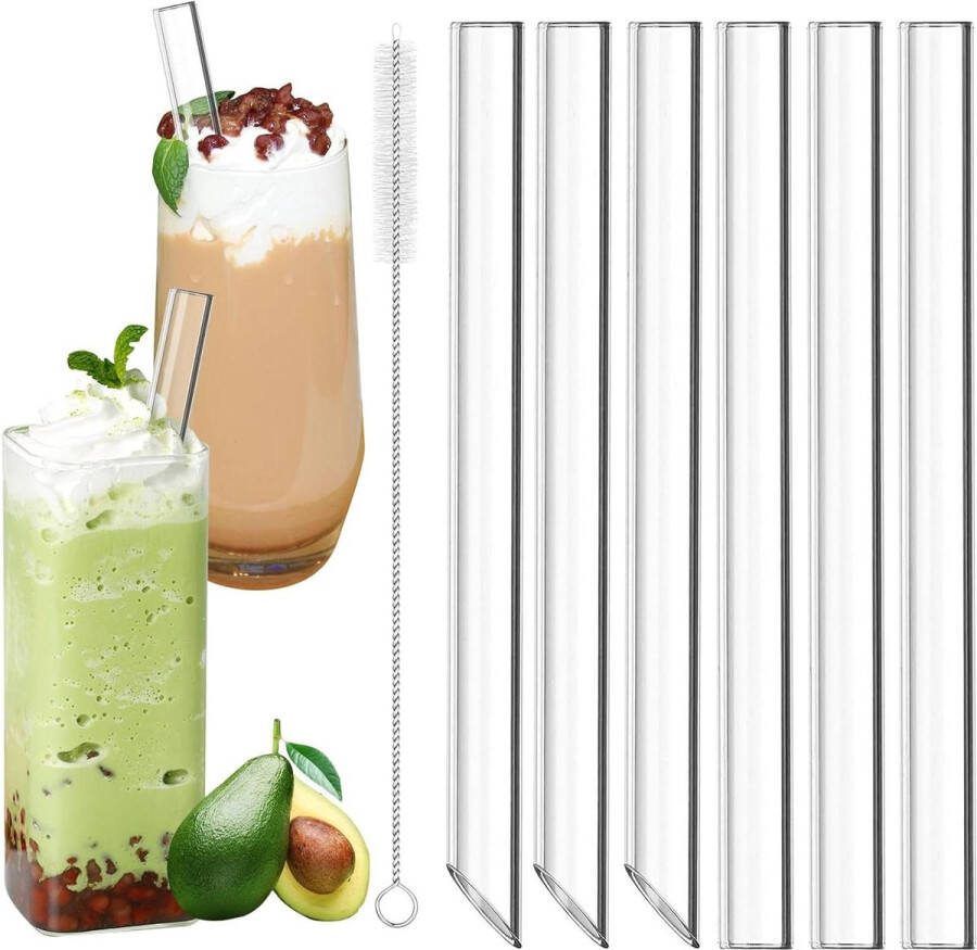 Herbruikbare glazen rietjes 7 x Boba rietjes 14 mm breed perfect voor bubbelthee smoothies en cocktails Glazen rietjes