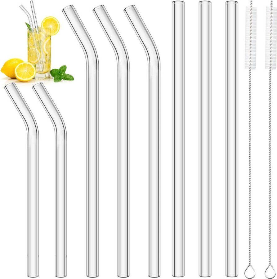 Herbruikbare glazen rietjes 8 stuks inclusief reinigingsborstels voor cocktails smoothies en sappen Glazen rietjes