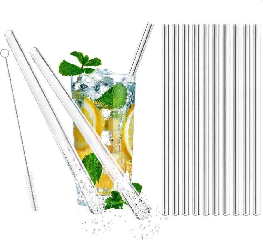 Herbruikbare glazen rietjes met schoonmaakborstel Milieuvriendelijke drinkbuizen voor drankjes en smoothies Set van 10 Duurzame glazen rietjes Glazen rietjes
