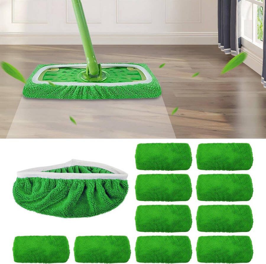 Herbruikbare katoenen mopdoeken voor Swiffer Sweeper Mop Set van 10 stuks 25 4 x 11 5 cm per doek Extra dik en absorberend Geschikt voor nat en droog gebruik Duurzaam wasbaar en milieuvriendelijk Perfecte pasvorm en langdurige reiniging
