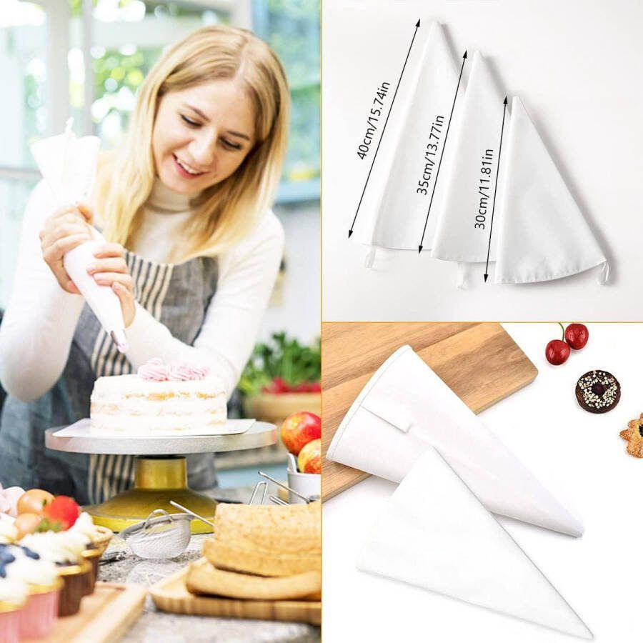 Herbruikbare katoenen spuitzakken 3 stuks 40 35 30 cm professionele piping bag voor taarten en desserts spuitzakken wegwerp