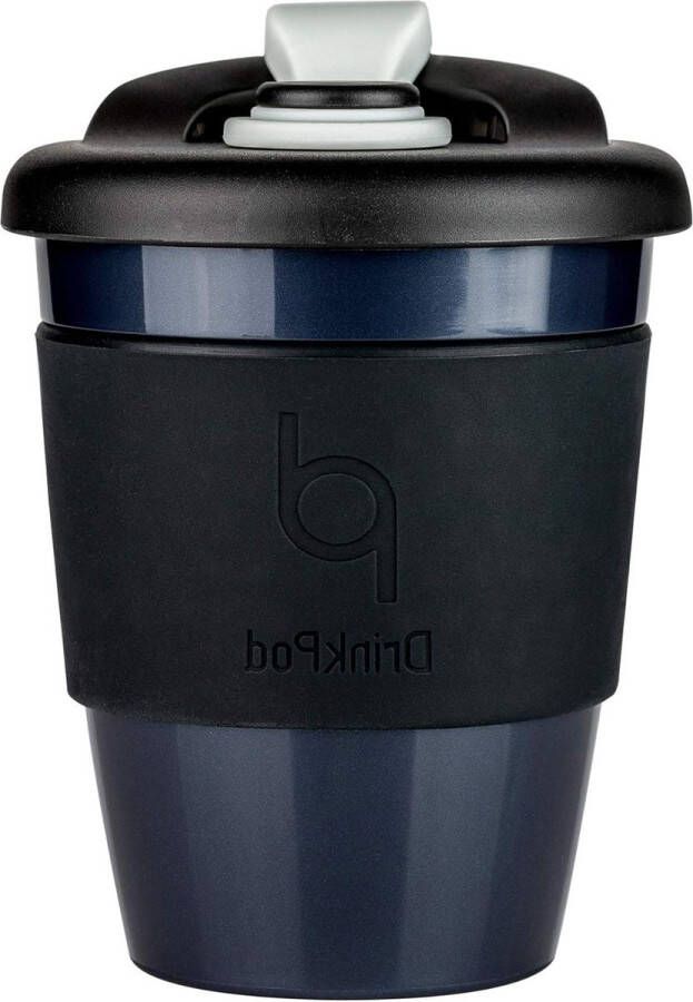 Herbruikbare koffiebeker 340 ml reisbeker met roterende rubberen lip BPA-vrij PLA-kunststof nachtzwart