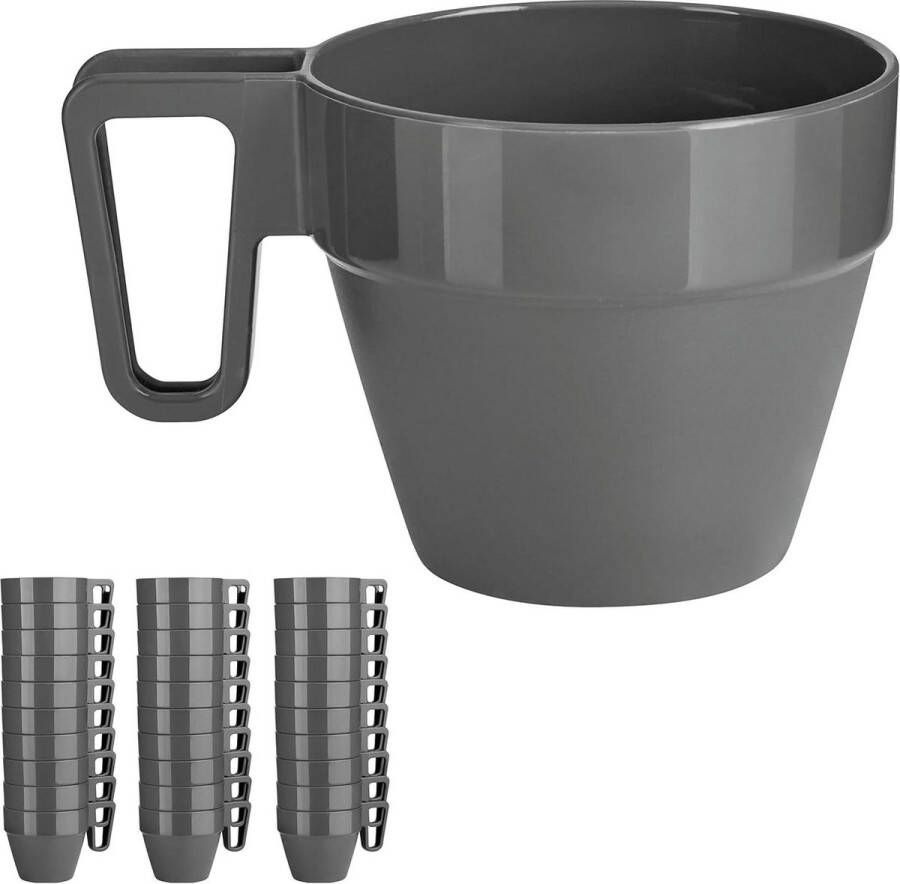 Herbruikbare kunststof koffiebeker set van 30 stapelbaar en vaatwasmachinebestendig met handvat