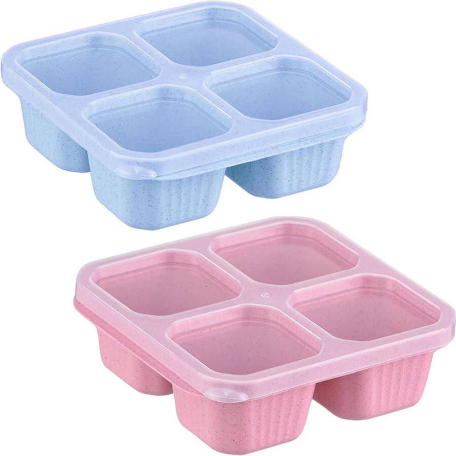 Herbruikbare Lunch Maaltijd Doos 4 Compartiment Voedsel Opslag Containers Bento Snack dozen fruit salade dienblad met deksel werk reizen lekvrije stapelbare Schotel Set van 2 (Blauw & Roze)