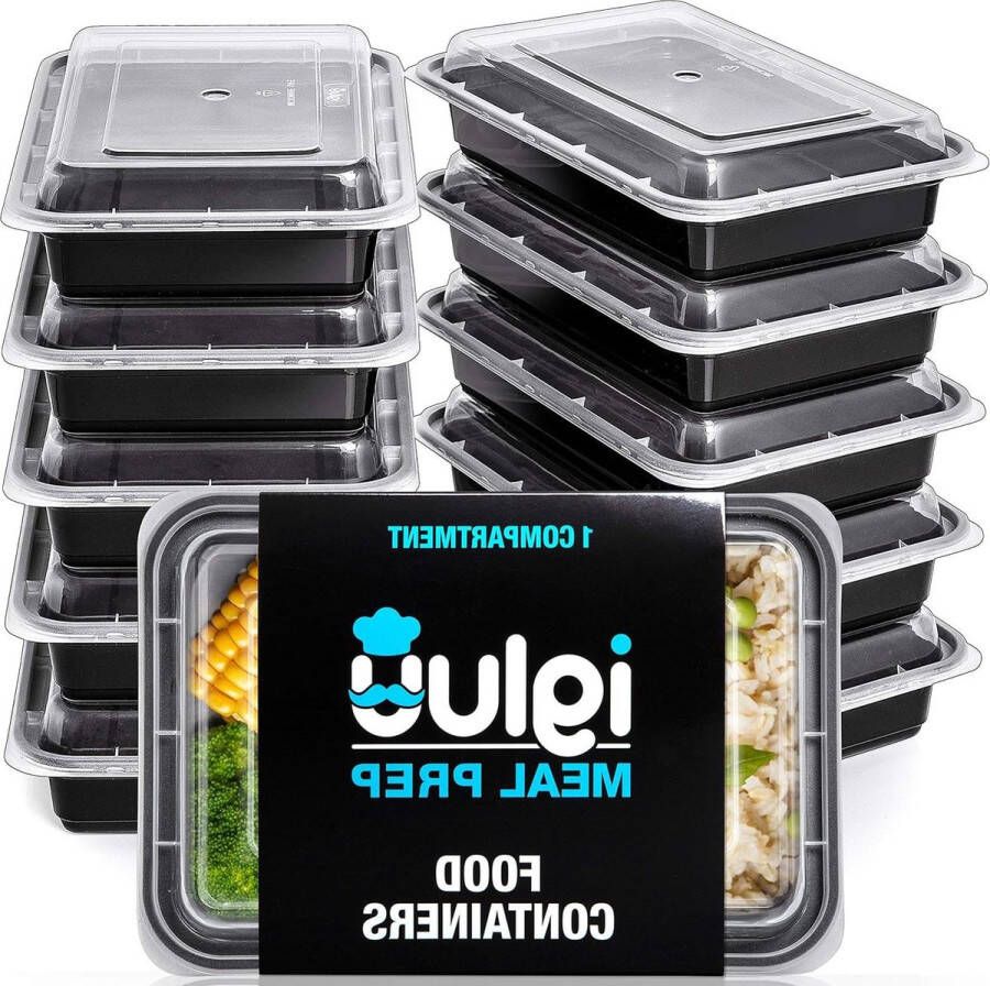 Herbruikbare Meal Prep Containers met Luchtdichte Deksels Magnetron Vaatwasserbestendig Stapelbare Bento Box Plastic Voedsel Bakjes 10 Stuks 1 Compartiment (828 ml) diepvriesdozen