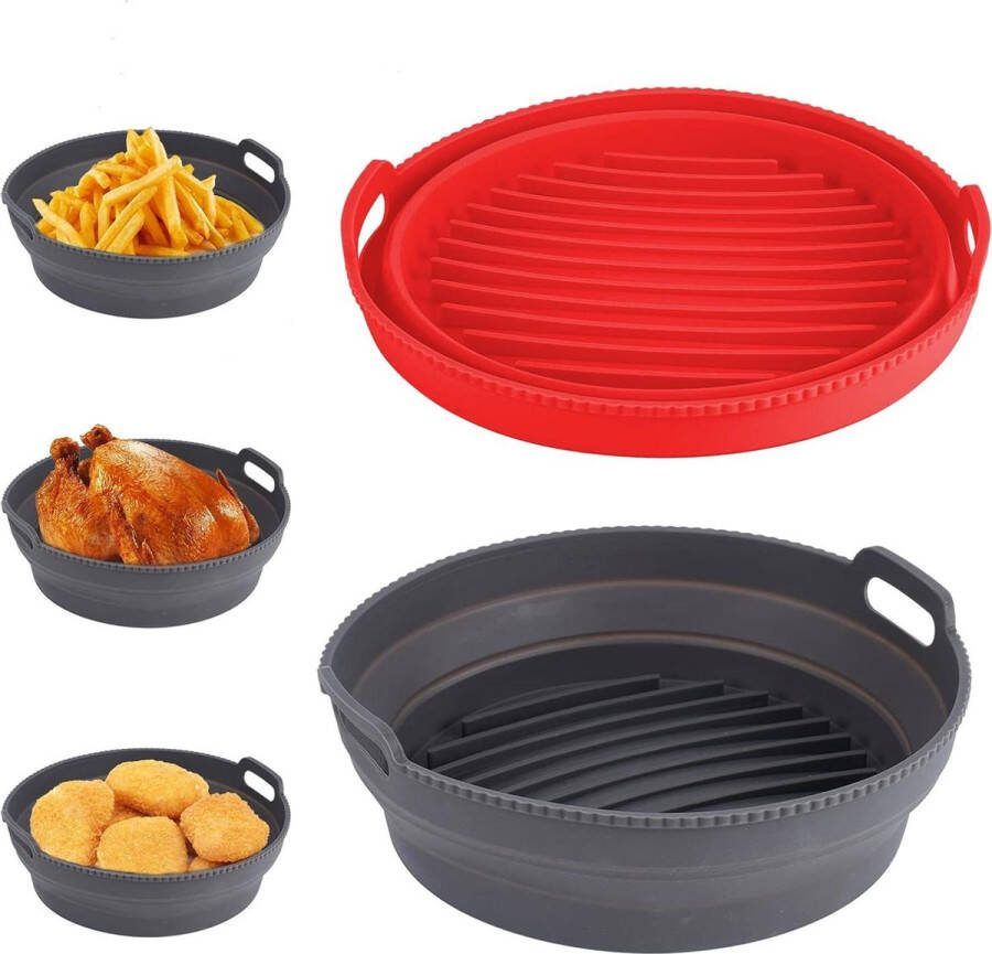 Herbruikbare opvouwbare siliconen airfryer voeringen hittebestendige bakplaten 2 stuks grijs en rood
