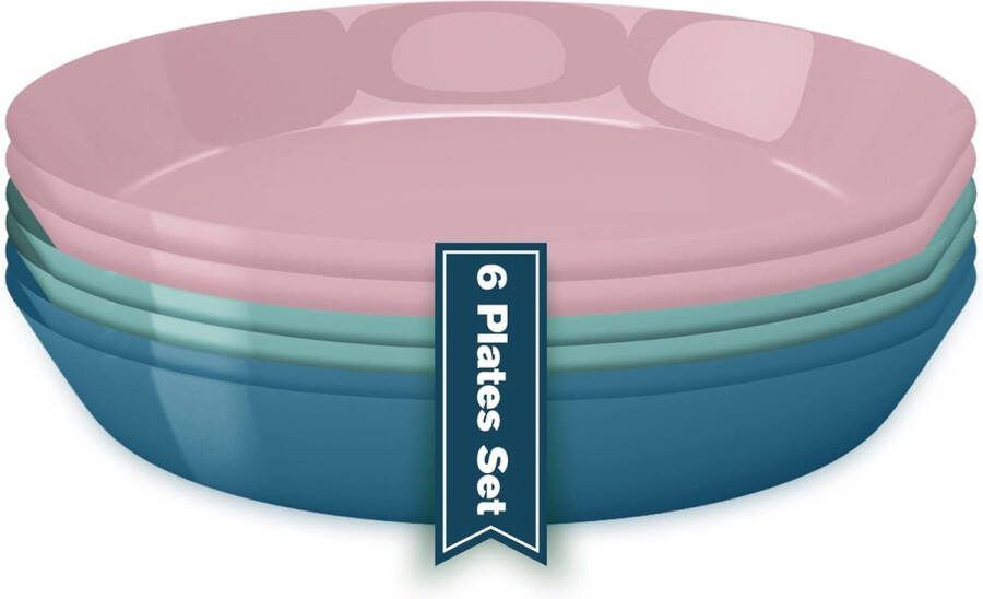 Herbruikbare plastic borden Herbruikbare kunststof borden (6 stuks) herbruikbaar servies van hard plastic diepe picknickborden geschikt voor magnetron voor kinderen en volwassenen (helder)