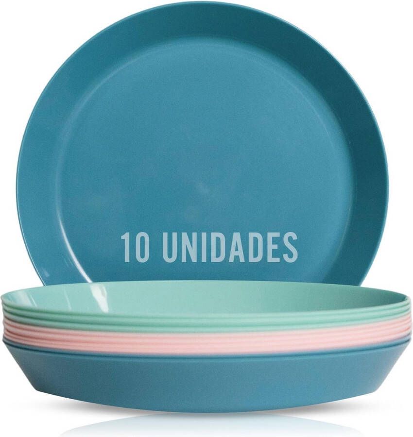 Herbruikbare plastic borden Set van 10 harde plastic borden in pasteltinten plastic borden geschikt voor magnetron en vaatwasser campingservies voor zwembad en tuin