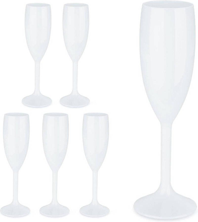Herbruikbare plastic champagneglazen set van 6 BPA-vrij camping glazen 160 ml wit
