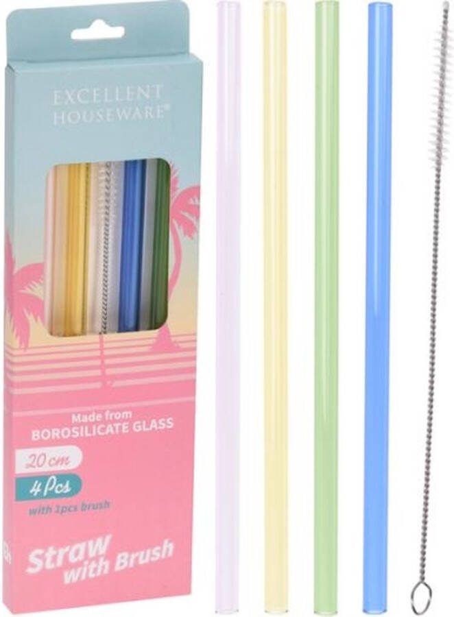 Herbruikbare Rietjes Glas Set 4 + Borstel